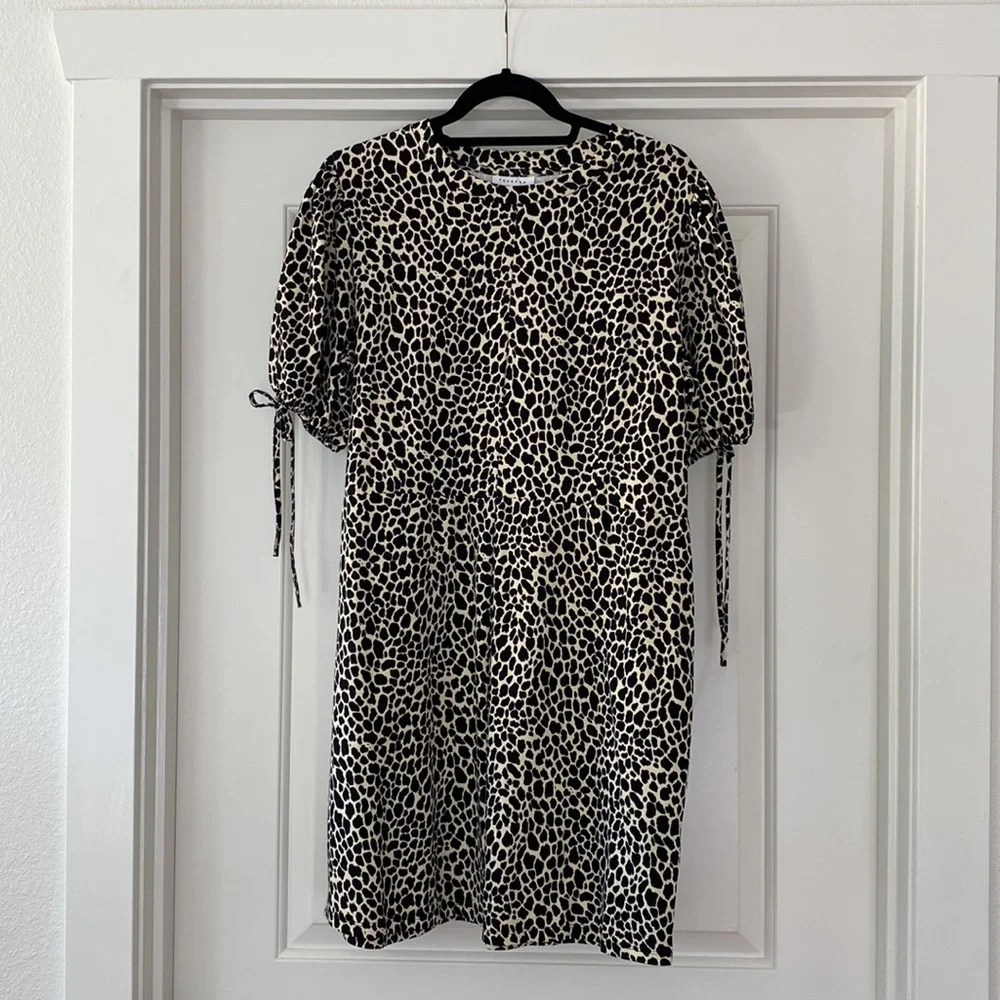 NWT Topshop Animal Print Tie Puff Sleeve Mini Dress - Picture 3 of 4